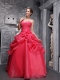 Coral Red Ball Gown Sweethrart Floor-length Organza Beading and Ruch Quinceanera Dress