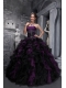 Drak Purple and Black Ball Gown Strapless Floor-length Taffeta and Organza Appliques and Ruffles Quinceanera Dress