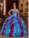 Exclusive Aqua and Wine Red Sweetheart Organza Beading Ball Gown Quinceanera Dress