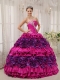 Fuchsia Ball Gown Straplesas Floor-length Taffeta Appliques and Ruch Quinceanera Dress