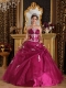 Fuchsia Ball Gown Strapless Floor-length Organza and Satin Appliques Quinceanera Dress