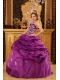 Fuchsia Ball Gown Strapless Floor-length Organza Appliques Quinceanera Dress