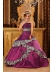Purple Ball Gown Strapless Floor-length Taffeta Embroidery Quinceanera Dress