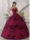 Fuchsia Ball Gown Sweetheart Floor-length Taffeta Appilques Quinceanera Dress