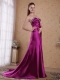 Fuchsia Column / Sheath Sweetheart Brush Train Elastic Woven Satin Beading and Pleat Prom Dress