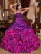 Fuchsia Straps Ball Gown Satin Embroidery with Beading Quinceanera Dress