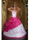 Fushsia Ball Gown Strapless Floor-length Embroidery Satin Quinceanera Dress