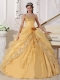 Gold Ball Gown Strapless Floor-length Organza Embroidery with Beading Quinceanera Dress