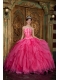 Gorgeous Ball Gown Strapless Floor-length Appliques Organza Hot Pink Quinceanera Dress