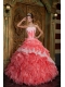 Gorgeous Ball Gown Strapless Floor-length Ruffles Organza Waltermelon Quinceanera Dress