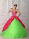 Green and Red Ball Gown Sweetheart Floor-length Taffeta Appliques and Ruch Quinceanera Dress