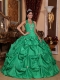 Green Ball Gown Halter Top Floor-length Taffeta Appliques Quinceanera Dress