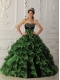 Green Ball Gown Sweetheart Floor-length Organza Beading Quinceanera Dress