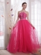 Hot Pink A-Line / Princess Strapless Floor-length Tulle Beading Prom Dress Hot Pink A-Line / Princess Strapless Floor-length Tulle Beading Prom Dress
