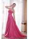 Hot Pink A-Line / Princess Sweetheart Court Train Taffeta Beading Prom Dress