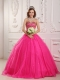 Hot Pink A-Line / Princess Sweetheart Floor-length Satin and Organza Beading Quinceanera Dress