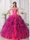 Hot Pink and Purple Ball Gown Sweetheart Floor-length Satin and Organza Embroidery Quinceanera Dress