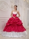 Hot Pink and White Ball Gown Sweetheart Floor-length Taffeta Beading and Pick-ups Quinceanera Dress