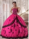 Hot Pink Ball Gown Strapless Floor-length Appliques Quinceanera Dress