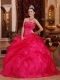 Hot Pink Ball Gown Strapless Floor-length Organza Appliques Quinceanera Dress