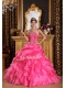 Hot Pink Ball Gown Strapless Floor-length Organza Quinceanera Dress