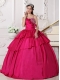 Hot Pink Ball Gown Straps Floor-length Taffeta Beading Sweet 16 Dress