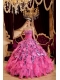 Hot Pink Ball Gown Sweetheart Floor-length Beading Leopard and Organza Quinceanera Dress