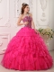 Hot Pink Ball Gown Sweetheart Floor-length Organza Beading Quinceanera Dress