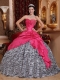 Hot Pink Ball Gown Sweetheart Floor-length Taffeta and Zebra Beading Quinceanera Dress