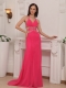Hot Pink Column Halter Brush Train Chiffon Beading Prom / Pageant Dress