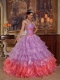 Lavender Ball Gown Halter Floor-length Organza Beading Quinceanera Dress