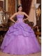 Lavender Ball Gown Strapless Floor-length Organza Beading Quinceanera Dress