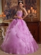 Lavender Ball Gown Strapless Floor-length Organza Beading Quinceanera Dress