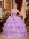 Lavender Ball Gown Strapless Floor-length Organza Beading Sweet 16 Dress