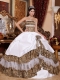 Leopard Print and White Ball Gown Strapless Floor-length Beading Quinceanera Dress