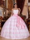 Light Pink Ball Gown Spaghetti Straps Floor-length Organza Embroidery Quinceanera Dress