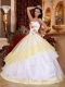 Light Yellow and White Ball Gown Strapless Floor-length Organza Embroidery Quinceanera Dress