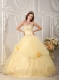 Light Yellow Ball Gown Sweetheart Floor-length Organza Appliques Quinceanera Dress