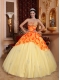 Light Yellow Ball Gown Sweetheart Floor-length Tulle Beading Quinceanera Dress