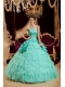 Luxurious Ball Gown Strapless Floor-length Ruffles Taffeta and Organza Apple Green Quinceanera Dress