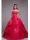 Modest Ball Gown Strapless Floor-length Orangza Applqiues Red Quinceanera Dress