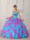 Multi-color Ball Gown Strapless Floor-length Organza Appliques and Hand Made Flower Quinceanera Dress