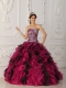 Multi-color Ball Gown Sweetheart Floor-length Leopard and Organza Ruffles Quinceanera Dress