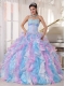 Multi-color Ball Gown Sweetheart Floor-length Organza Appliques Quinceanera Dress