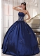 Navy Blue Ball Gown Strapless Floor-length Taffeta Embroidery and Beading Quinceanera Dress