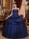 Navy Blue Ball Gown Strapless Floor-length Tulle and Taffeta Beading Quinceanera Dress