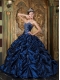 Navy Blue Ball Gown Sweetheart Floor-length Pick-ups Taffeta Quinceanera Dress