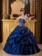 Navy Blue Ball Gown Sweetheart Floor-length Taffeta Appliques Quinceanera Dress