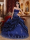 Navy Blue Ball Gown Sweetheart Floor-length Taffeta Appliques Quinceanera Dress