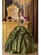 Olive Green Ball Gown Strapless Floor-length Taffeta Appliques Quinceanera Dress